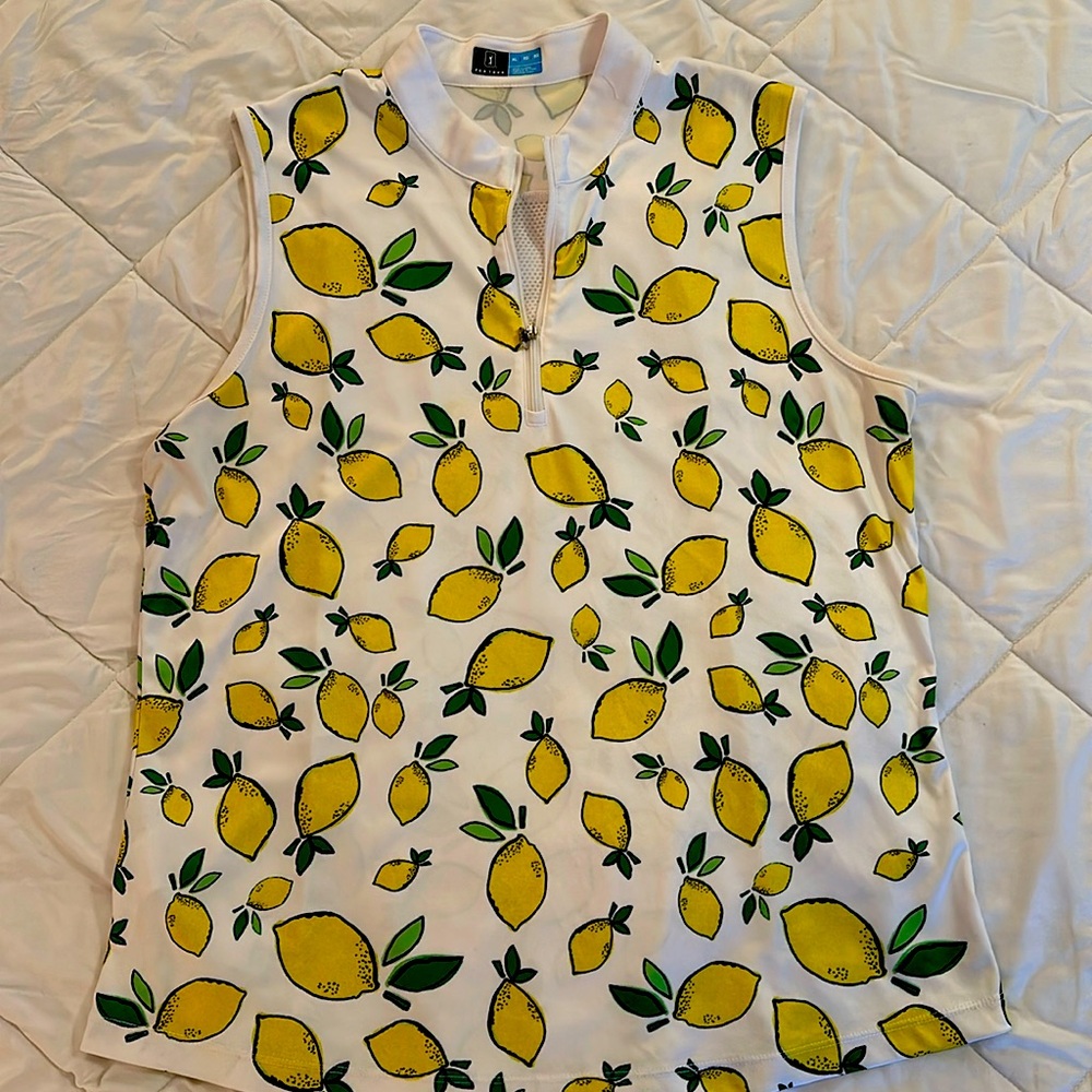 PGA Tour, XL, White with Lemons, Vent on the Back, Sleeveless Golf Shirt